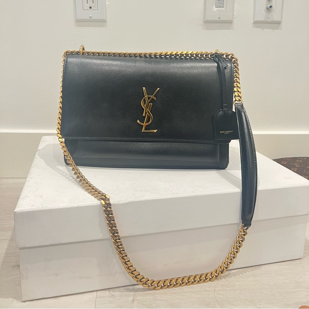 Large YSL Sunset Black Leather